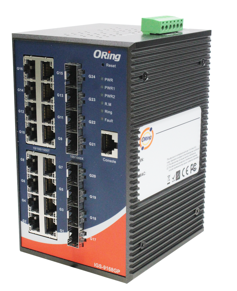 ORING-IGS-9168GP ORing Industrial Networking Corp. IGS-9168GP ORing GigE 16x 10/100/1000TX + 8x SFP Managed Industrial Switch